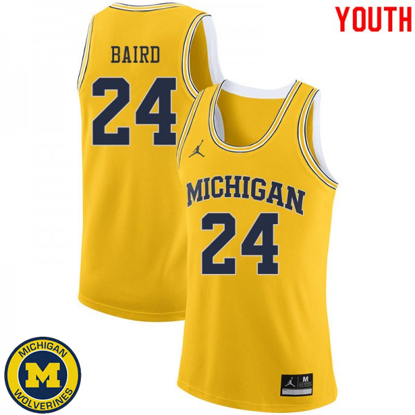 Youth Michigan Wolverines #24 C.J. Baird Yellow Jordan Brand Basketball Jersey